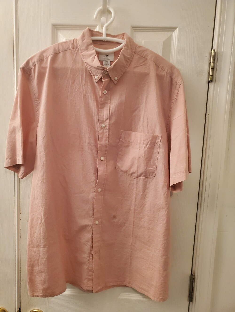 H&M Men's Short-Sleeve Button-Down Shirt — Pale Pink
